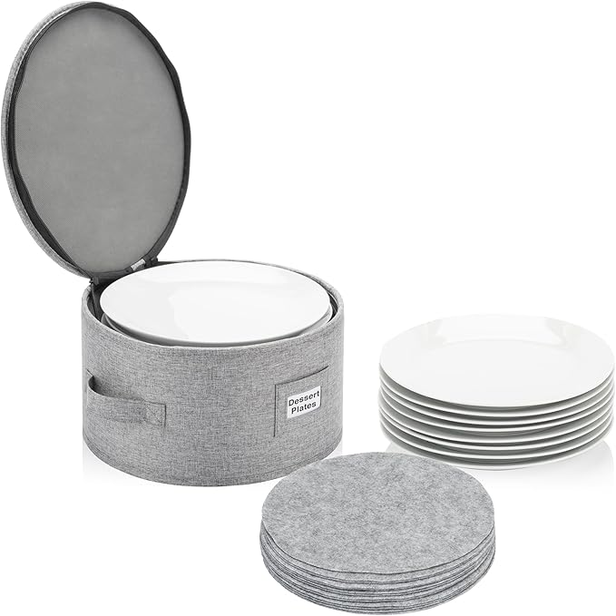 China Storage Case for Bowls or Dessert Plates - Fit plates up to 8" W - Includes 12 Felt Dividers - Hard Shell and Stackable with Fully Padded Interior