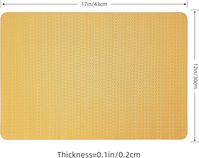 Faux Leather Placemats Set of 4 – 17x12 Inch Vinyl Table Mats, Heat Resistant, Non Slip, Wipeable & Washable, Easy to Clean Dining Table Decor for Kitchen & Dining Room（Golden Yellow）