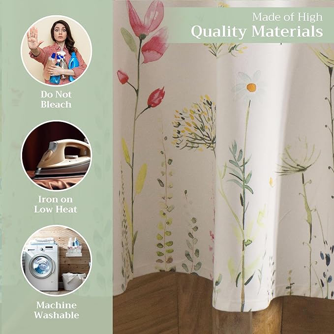 Maison d' Hermine Table Cloth Round Table 100% Cotton 69 Inches Tablecloth Reusable Decorative Everyday Use for Dining Room, Farmhouse, Home, Party, Festive & Wedding Spring Summer - Botanical Fresh