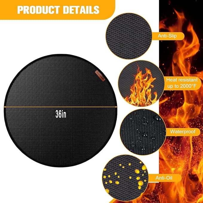 36" Fire Pit Mat for Solo Stove Mesa,Tabletop Fire Pit, Fireproof Mat for Under Fire Pit, Heat Resistant Round Mat for Outdoor BBQ, Reusable Waterproof Pad, Non-Slip for Table Top Protection