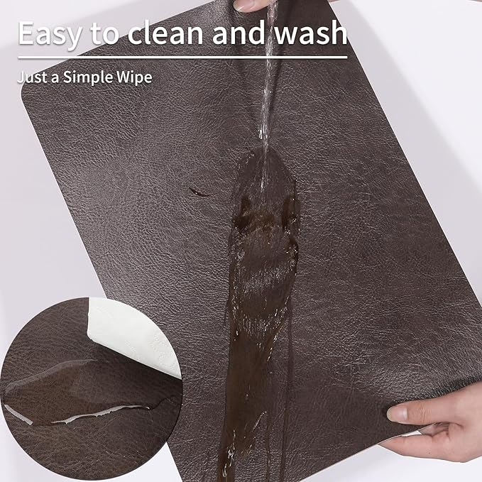 Cowhide Pattern Faux Leather Placemats Set of 4,Heat Resistant Non-Slip Waterproof Wipeable Washable Kitchen Dining PU Table Place Mats,Double-Sides Available,Black Brown