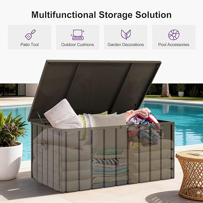 PURPLE LEAF 7 Pieces Patio Dining Set with Storage Box Wicker Teak-Finish Outdoor Furniture Rectangular Table and Chairs Set for Garden Deck Backyard Kitchen, Cushions and Pillows Included