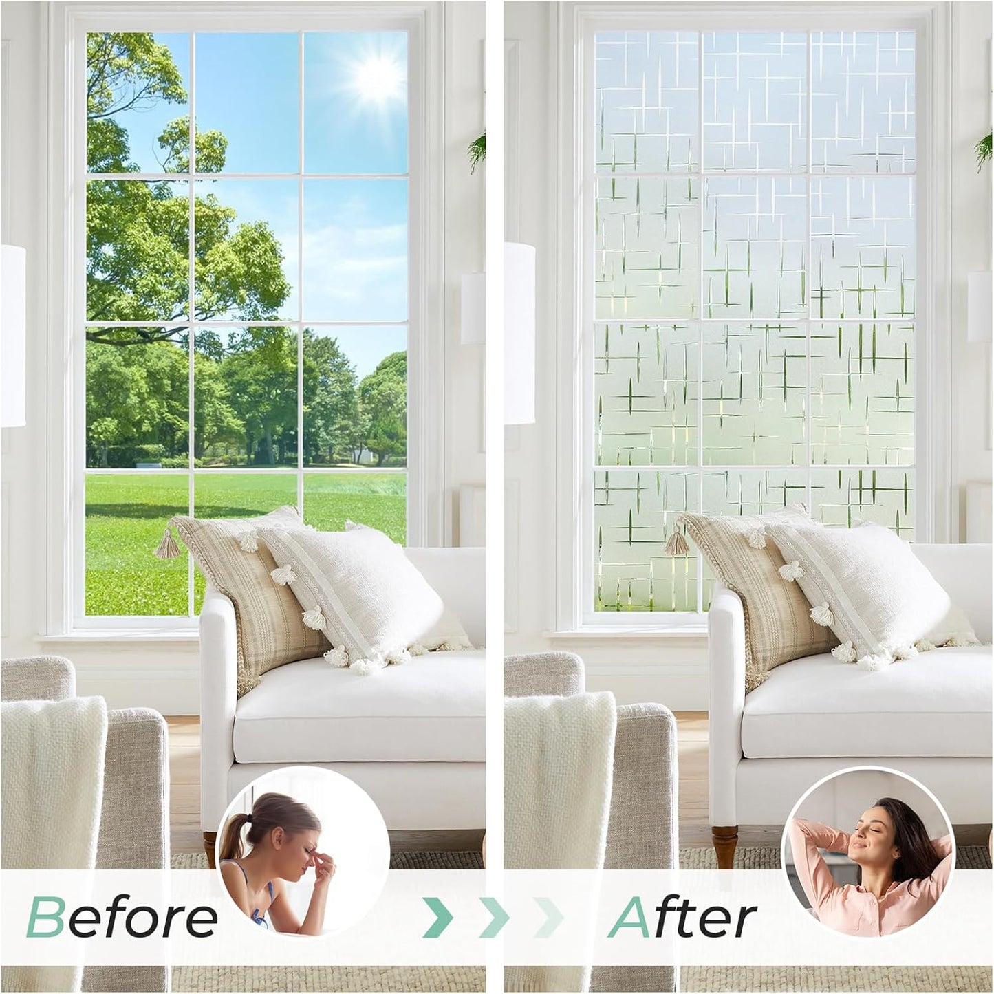 DOWELL Window Privacy Film Frosted Glass Window Film, Sun Blocking Non-Adhesive Glass Cling, Decorative Door Sticker, Self Static-Cling Tint Covering for Home Office, Cross Pattern 35.4" x 157.5"