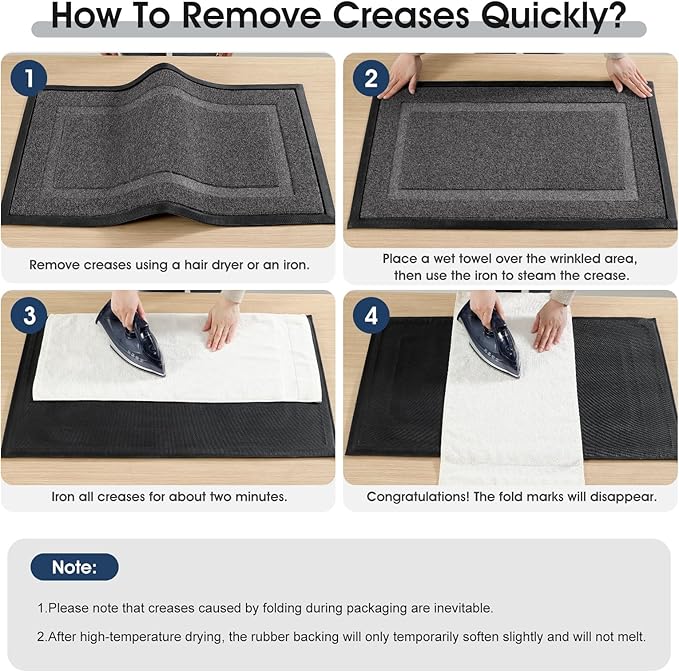 Large Front Door Mat Outside Entrance Indoor Doormat, 36" x 24" Outdoor Mats for Patio Waterproof, Outdoor Doormats for Outside Entry, Indoor Rugs for Entryway, Sturdy Natural Rubber Entry Mat, Grey