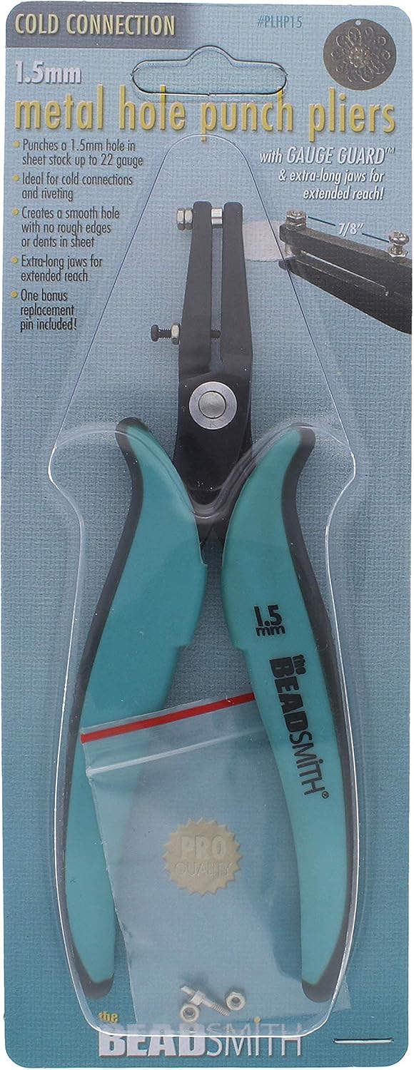 The Beadsmith Metal Hole Punch Pliers, with Gauge Guard, 1.5mm Rivet Hole Size in Sheet Stock up to 22 Gauge