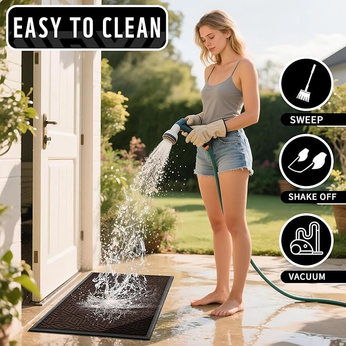 Yimobra Large Door Mat 36x24, All-Weather Waterproof Outdoor Mats for Front Door, Non Slip Rubber Doormat for Patio Proch Outside Entryway Indoor, Brown