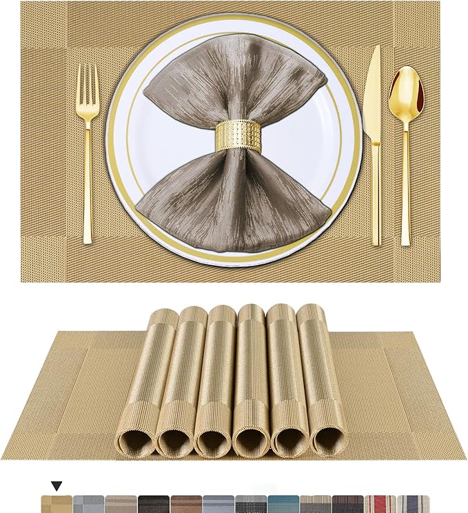 BETEAM Placemats Set of 8, Woven Vinyl Placemat for Dining Table Washable Wipeable Kitchen Place Mats Durable Indoor Outdoor Table Mats