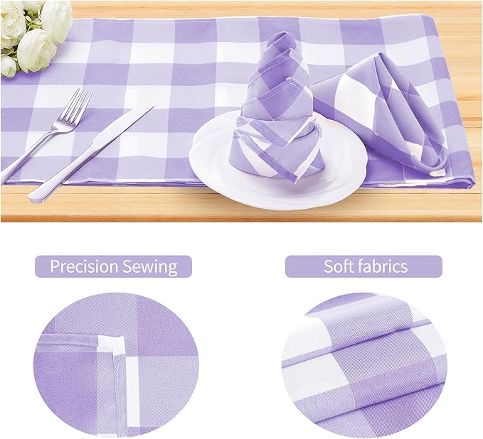 Buffalo Plaid Table Napkins Set of 50 Checkered Cloth Napkins 17x17 inch Washable Dinner Gingham Pattern Napkins Soft Napkins for Wedding Party Dining Banquet(Lavender and White)