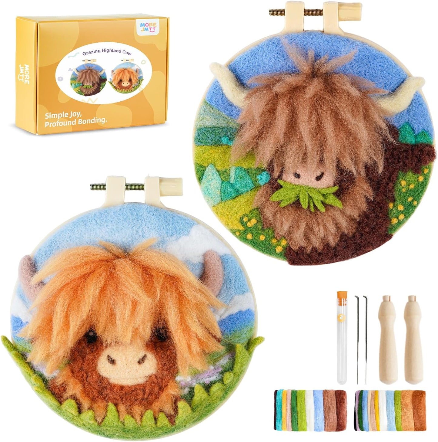 Needle Felting Kit,Embroidery kit for Beginners,Punch Needle Kits Adults Beginner,Punch Needle kit for Beginners, Includes All Tools and Materials,Easy to Follow Instructions and Videos(Highland Cow)