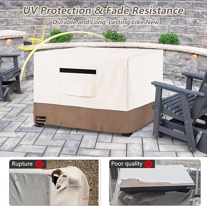 Fire Pit Cover Square, Outdoor Heavy Duty Durable 600D Tear-Resistant 100% Waterproof 26-28 Inch Fire Pit Cover, Patio Weatherproof Square Fire Table Protector, Beige 28" L x 28" W x 25" H