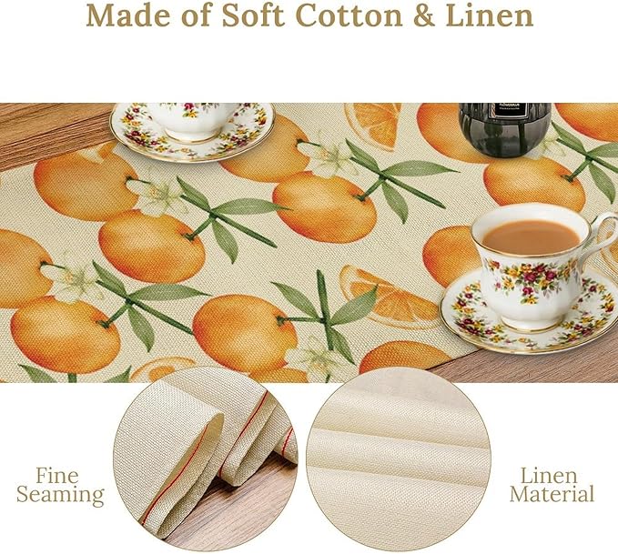 Orange Citrus Table Runner, Cute Spring Summer Fruit Themed Table Runner for Outdoor Birthday Party Kitchen Dining Home 13x90in
