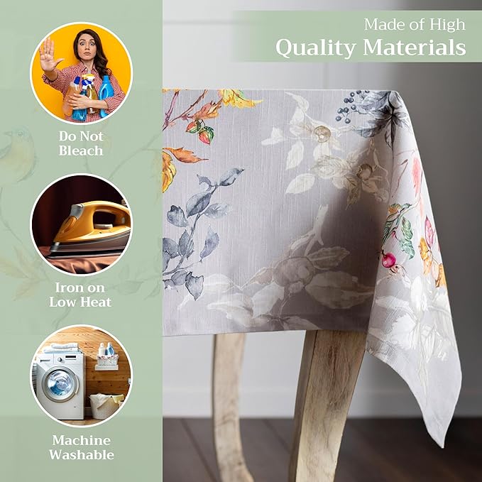 Maison d' Hermine Table Cloth Rectangle Table 100% Cotton 60 x 108 Inches Fall Tablecloth Reusable Everyday Use for Thanksgiving Christmas Decorations Dining Farmhouse Party (Equinoxe - Grey)