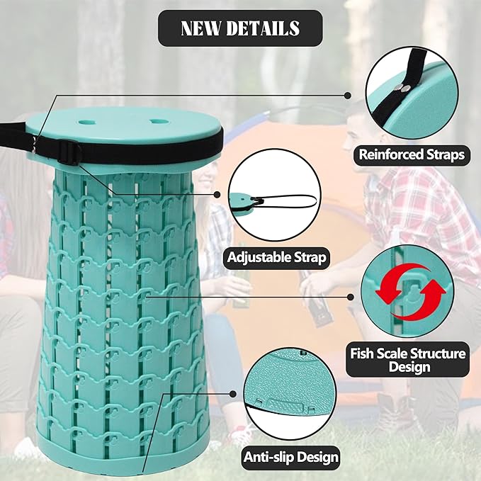 ALEVMOOM Upgraded Collapsible Stool with Thickened Cushion 18.1",600Lbs Max Weight Wider & Taller Pop Up Stool, Heavy Duty Portable Retractable Folding Chair or Travel Foot Rest for Camping Outdoors