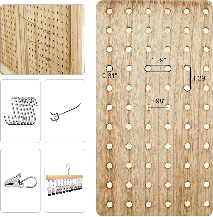 Pegboard Display, 5.6Ft Wooden Room Divider Folding Privacy Screens Portable Freestanding Wall Organizer for Retail Craft Art Display Board (4panels, Natural)