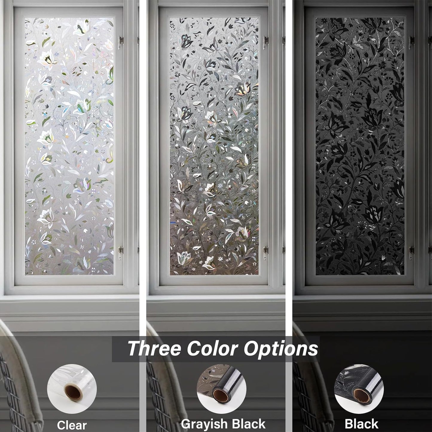 LEMON CLOUD Window Film, Decorative Window Privacy Film, Window Film Privacy Static Cling Frosted, Anti-UV Sun Blocker Heat Control for Home(Grayish Black, 35.4 x 157.4 inches)