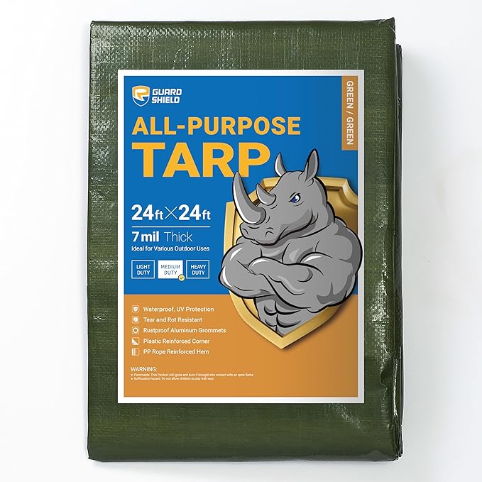 GUARD SHIELD Green Tarp Waterproof 24x24 Feet Medium Duty All Purpose Poly Tarps Cover 7mil
