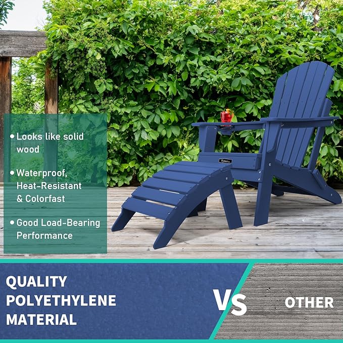 FUNBERRY Folding Adirondack Ottoman, HDPE All Weather Outdoor Foot Rest, Easy Storage Patio Footstool, Ottomans and Footstools for Outside