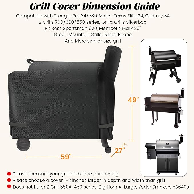 Grill Cover for Traeger Pro 34 780 Series Texas Elite Wood Pellet Replacement Parts BAC380 BAC504 600D Waterproof Outdoor BBQ Covers for Z Grills 700 550 Grilling Accessory