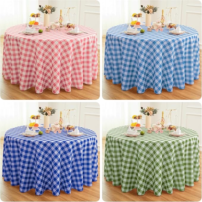 Waterproof Plaid Tablecloth Fabric - Round 50 Inch Classic Gingham Checker Table Cloth for Indoor/Outdoor Use - Buffalo Table Cover for Picnics, BBQs, and Parties