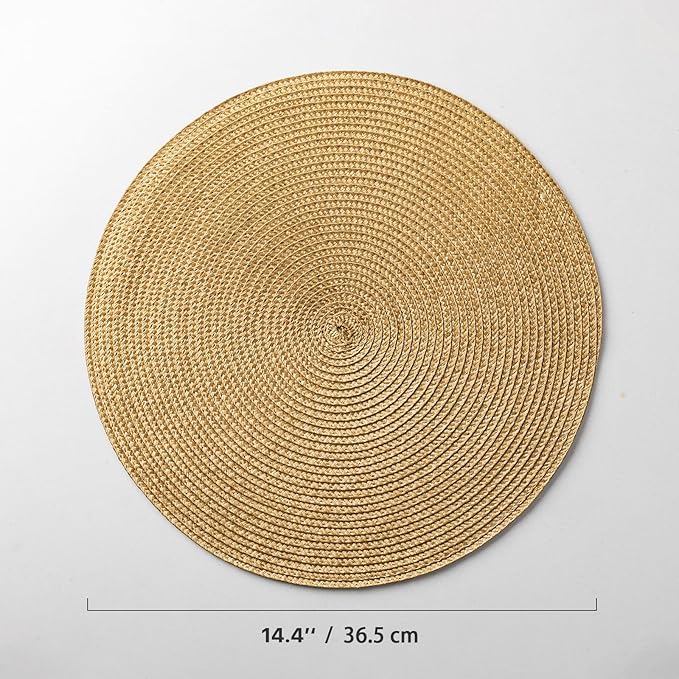 Round Placemats Set of 12 Plastic Woven Placemats Washable Wipeable Table Mats for Dining Table Heat Resistant Non-Slip Circle Place Mats (Tan)