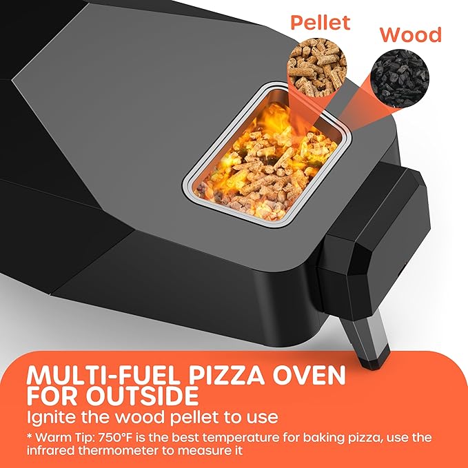 Outdoor Wood Pellet Pizza Oven – 12" Woodfire Pizza Stone Oven, Wood Fired Pizza Maker, Portable for Backyard Party, with Pizza Stone, Pizza Peel, Pizza Cutter, Infrared Thermometer