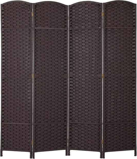 FDW Room Divider 4 Panel Screen 5.6 Ft Tall Partition Privacy Screens Folding Room Separation Free Standing Waterproof Wood Frame Wall Divider, Dark Brown