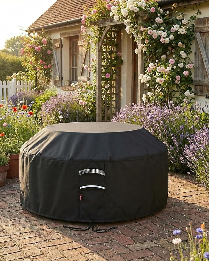 Waterproof Octagon Picnic Table Cover, Fits 90 Inch Outdoor Patio Table Cover for 8-Sided Tables, Heavy Duty 420D Outdoor Furniture Cover, 90.5"D x 25"H