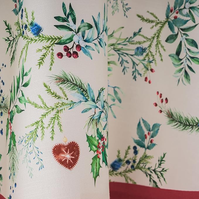 Maison d' Hermine Table Cloth Round Table 100% Cotton 69 Inches Fall Tablecloth Reusable Everyday Use for Thanksgiving Christmas Decorations Dining Farmhouse Party (Holly Time)