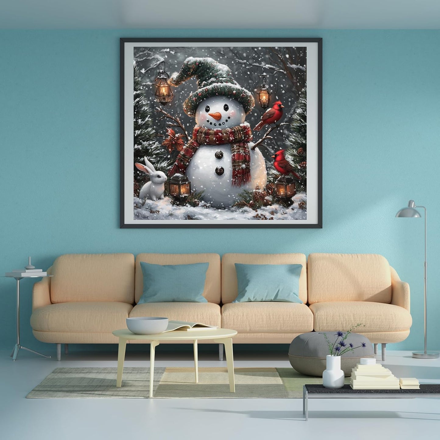 Moohue Needlepoint Kits 14ct Counted Cross Stitch Kits for Adults Printed Stamped Cross Stitch Patterns Kits Snowman Birds Rabbits Cross Stitch Supplies (Snowman Birds Rabbits)