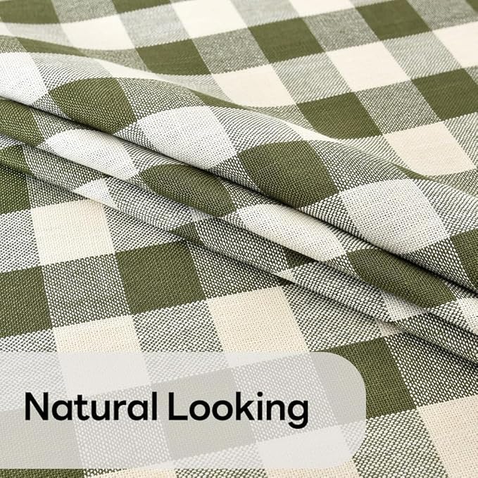 Gingham Table Cloth for Round Tables Green Checkered Plaid Tablecloth Heavy Duty Cotton Blend Washable & Wrinkle Table Cover for Outdoor Kitchen Dining Picnic Camping (60 inch Diameter)