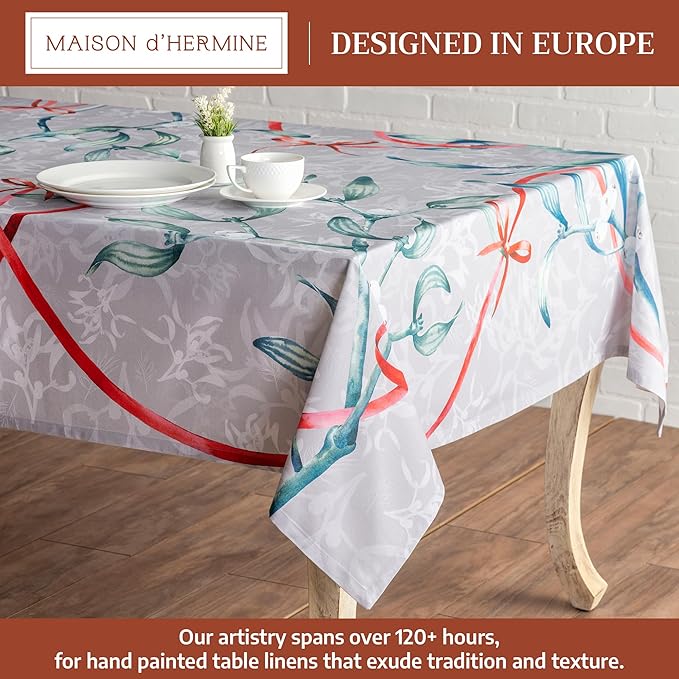 Maison d' Hermine Table Cloth Rectangle Table 100% Cotton 54 x 72 Inches Fall Tablecloth Reusable Everyday Use for Thanksgiving Christmas Decorations Dining Farmhouse Party (Enora)