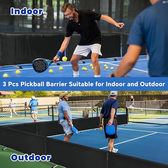 Pickleball Ball Barriers 3 Pack - Court Dividers for Pickleball Courts, Portable Black Barriers for Ball Containment and Court Division