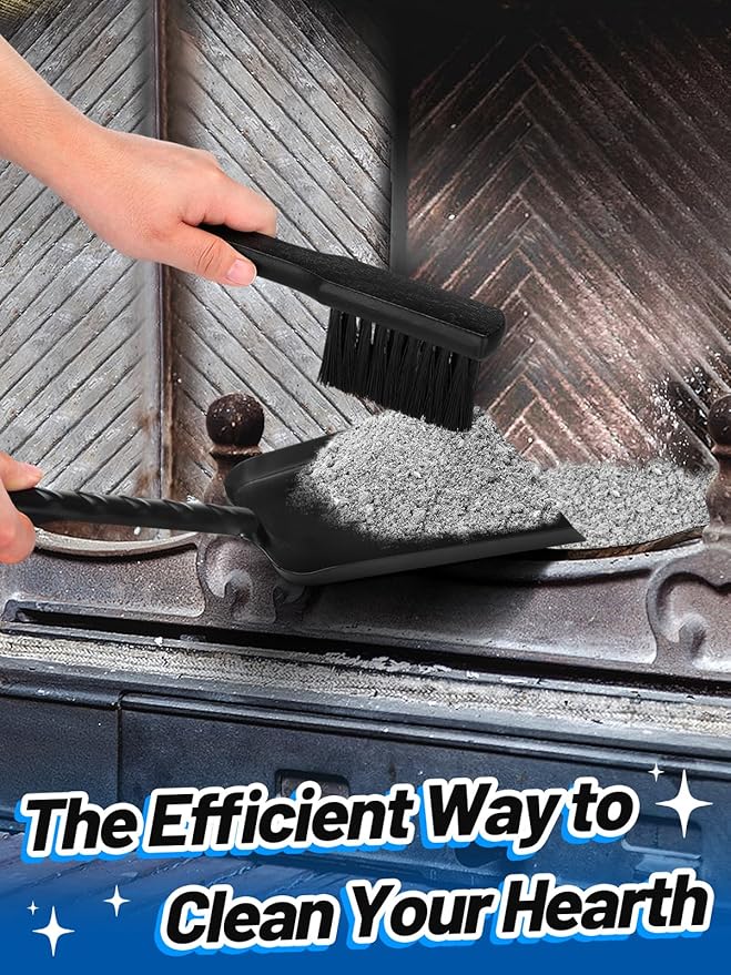 Aulock Heavy-Duty Metal Fireplace Ash Shovel and Brush Set, Upgraded Coal Shovel and Hearth Brush Set, Large Fireplace Fire Pit Tools for Wood Stove Hearth Cleaning