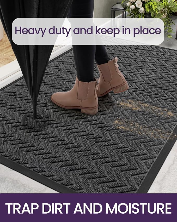 DEXI Front Door Mat Outside Entrance, 3x5 ft Rubber Entry Doormat Heavy Duty, Welcome Mats Non Slip for Inside House Floor Entryway Back Doors Exterior Patio, Chevron Dark Grey