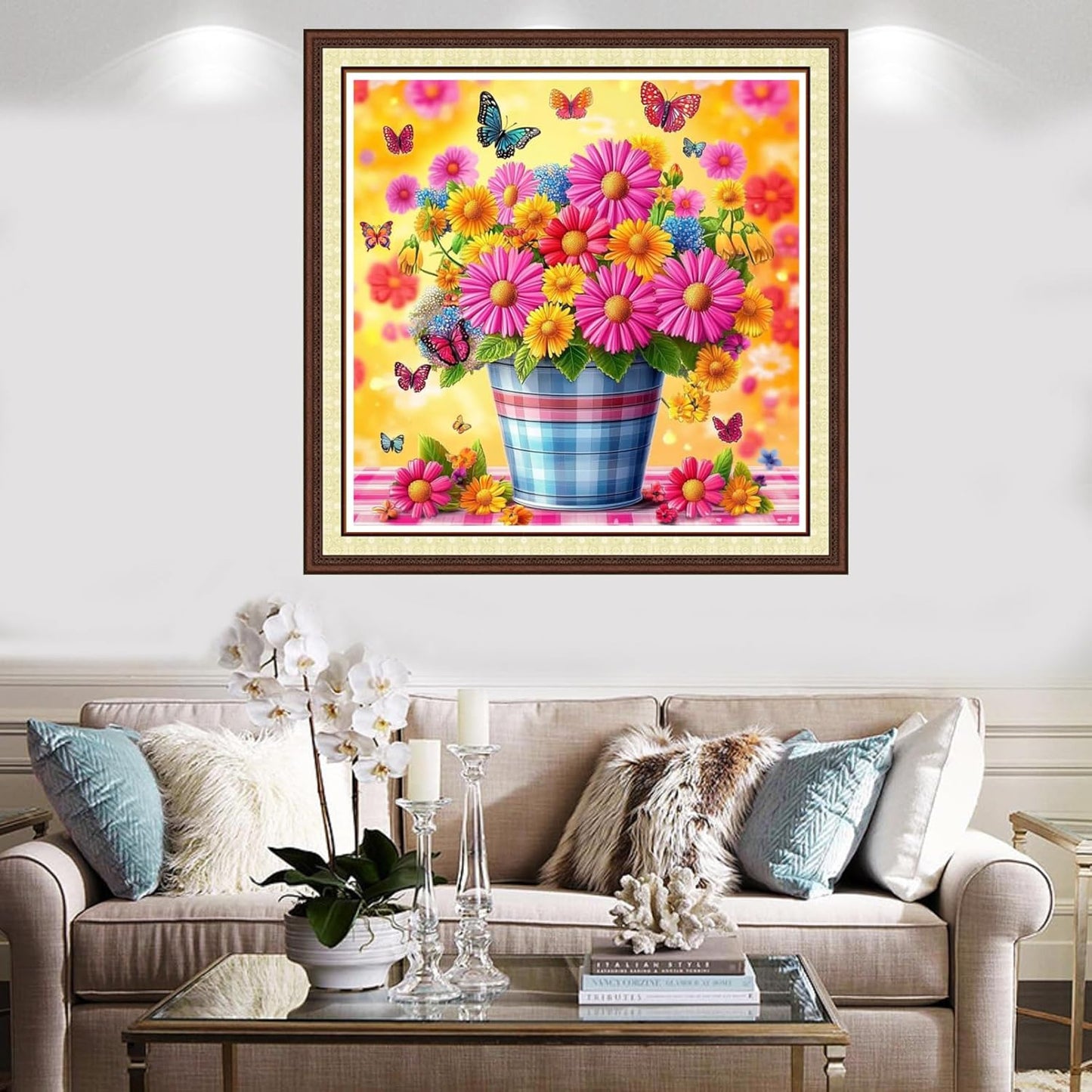 Findvoor Counted Cross Stitch Kits for Adults Full Range of Cross Stitching Embroidery Unprinted Pattern for Beginners, 11CT Needlepoint Kit Patterns Embroidery Kits-Flowers Butterflies 18x18 inch