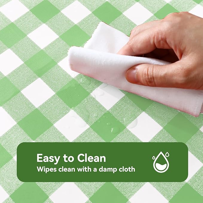 Romanstile Square Vinyl Tablecloth, 100% Waterproof Buffalo Gingham Plastic Table Cloth, Heavy Duty Wipeable Checkered Table Covers for Outdoor, Camping, Picnic, Patio - 54 x 54, Light Green