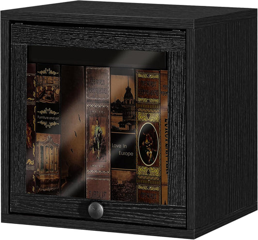 FUSUNBAO Magic DIY Cube Storage Organizer Stackable Cubes for Home Books Clothes Toy-Modular Cubby Storage System-Office Cubical-Bookcase Closet(Black, Glass Door Cube)