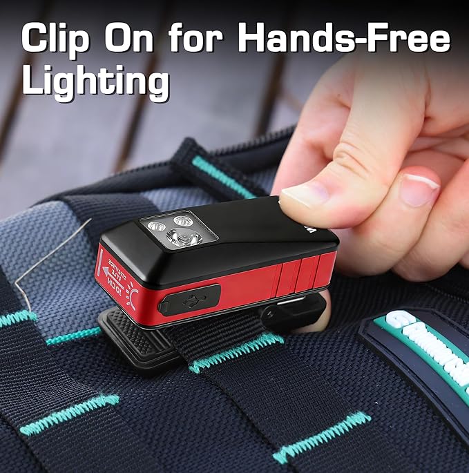 WORKPRO EDC Flashlight Clip-on Light, 500 Lumens Rechargeable Flashlight with Type-C, Magnetic Pocket Light for Working, Cycling, Signaling, Running, Camping, Red