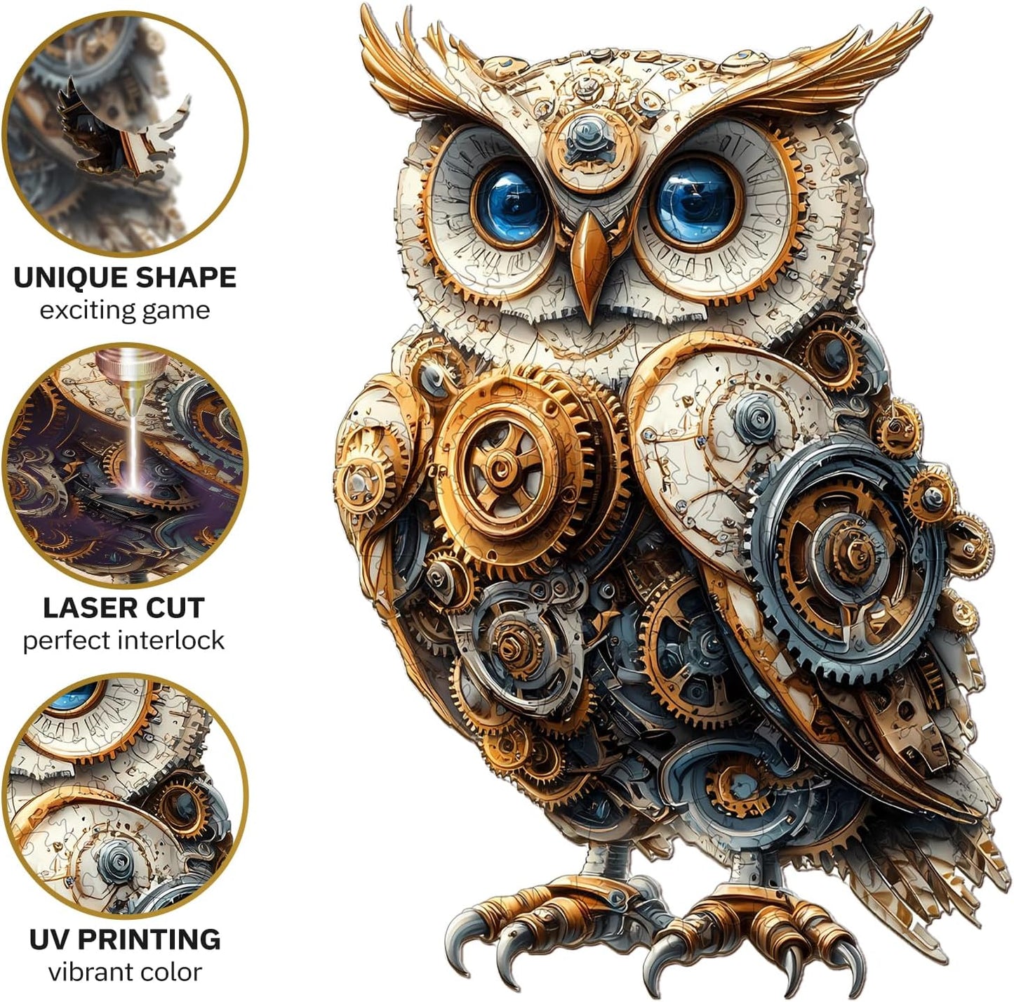Jigfoxy Wooden Puzzles for Adults, Mechanical Owl Wood Puzzles Adult, Unique Animal Shape Wooden Jigsaw Puzzles for Adults, Birthday Gifts for Puzzle Lovers, Family(M-11.4 * 7.8in-145pcs)