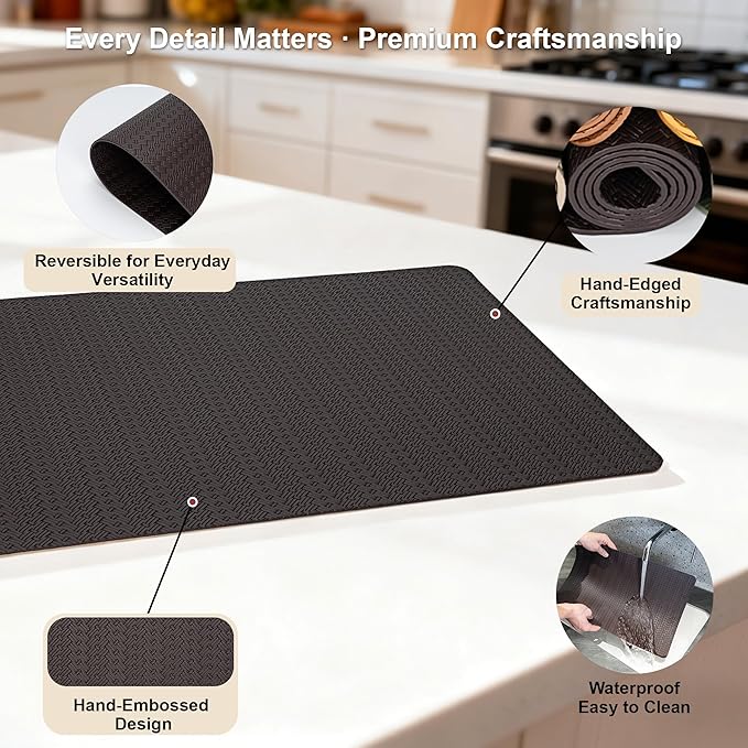 Faux Leather Placemats Set of 6 – 17x12 Inch Vinyl Table Mats, Heat Resistant, Non Slip, Wipeable & Washable, Easy to Clean Dining Table Decor for Kitchen & Dining Room （Dark Brownish Black）