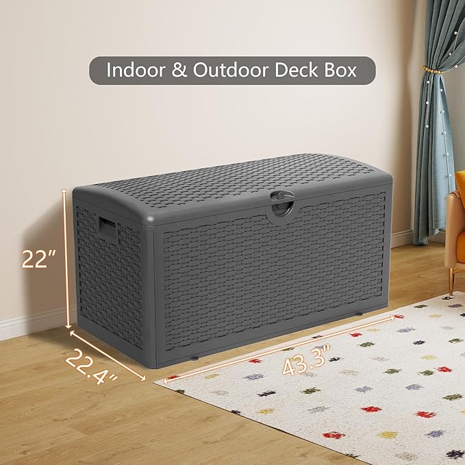 80 Gallon Pro Resin Deck Box, Waterproof Outdoor Storage Bin for Patio, Poolside, and Garden, Lockable & UV-Resistant, Black