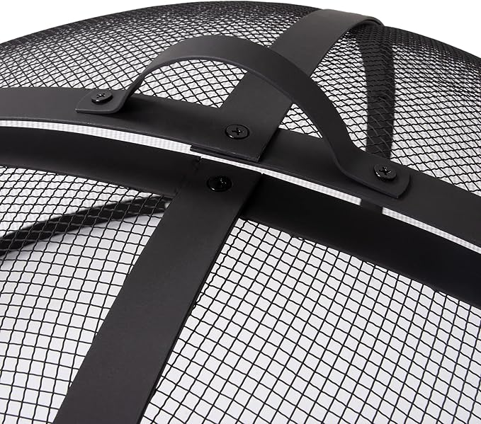 SUNCREAT Heavy-Duty Fire Pit Screen, Steel Mesh Round Spark Screen with Handle, 35 Inch
