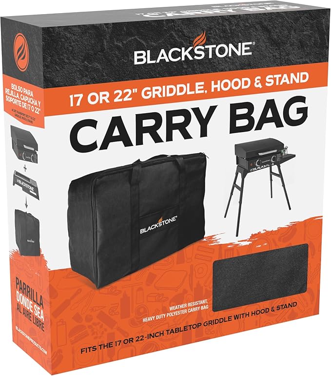 BLACKSTONE Tabletop Griddle Carry Bag – Fits 17" & 22" Tabletop Griddle – Portable BBQ Grill Griddle Carry Bag for Travel - 600D Heavy Duty Weather-Resistant Cover Accessories – 5035