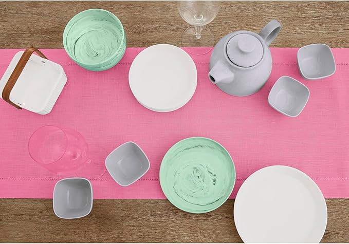 Solino Home Linen Table Runner 36 Inches - 100% Pure Linen Flamingo Pink Hemstitch Table Runner 14 x 36 Inch Ideal for Dresser and Coffee Tables, Valentines, Spring, Easter - Classic Hemstitch