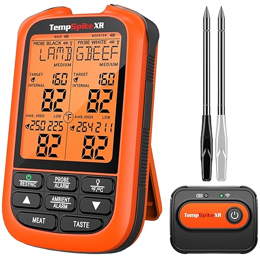 ThermoPro TempSpike 2000FT Wireless Meat Thermometer Digital with 2 Ultra-Thin Meat Probe, Grill Thermometer Wireless for Rotisserie, Smoker, BBQ, Steak Grilling Accessory, Kitchen Cooking Thermometer