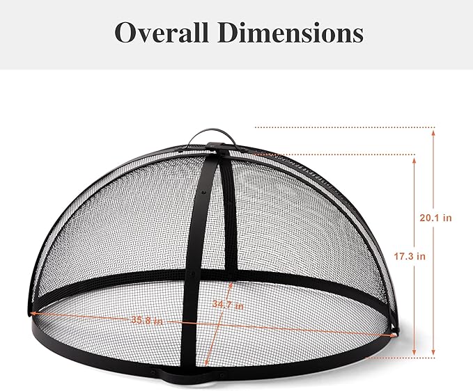 SUNCREAT Heavy-Duty Fire Pit Screen, Steel Mesh Round Spark Screen with Handle, 35 Inch