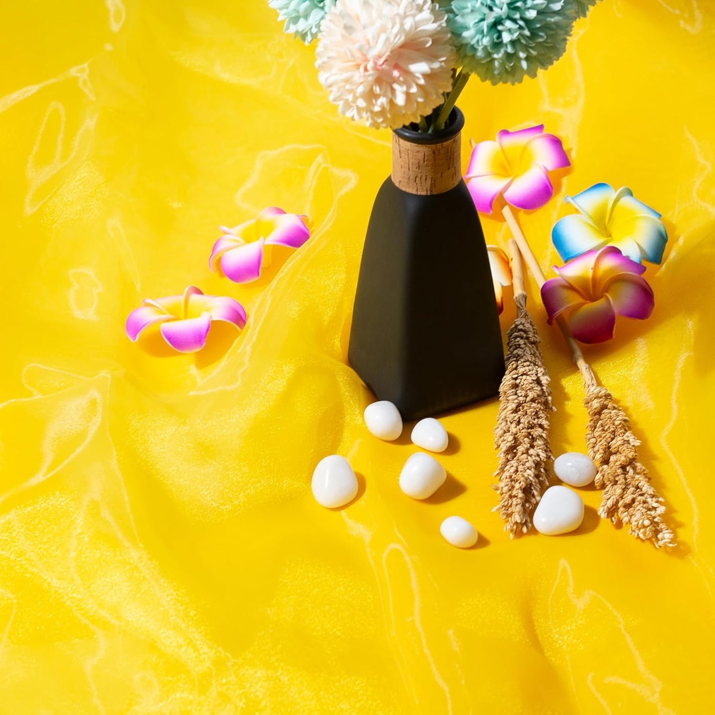 FYNITE Fynite Sheer Organza Fabric | 10 Yards Long | 44'' Wide | Bridal Solid Sheer Organza Bolt for Wedding Dress Fashion Craft Decorations Silky Shiny Sheer Organza (Yellow, 10 Yard)