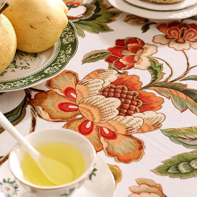 patdrea Designer Vintage Linen Rectangle Tablecloth,Provencal Rustic Floral Pattern Tablecloths,Decorative Table Cover Cloth for Kitchen,Dining Room,Tea Party,Home,Christmas,63"*87"