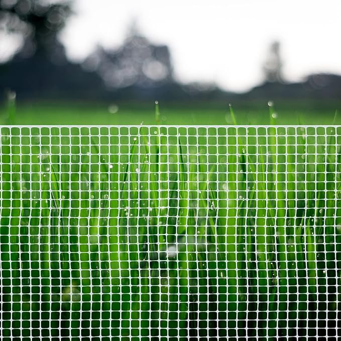 BOEN Garden Fence Temporary Barrier Outdoor Fence for Dog, Rabbit or Deer, Garden Netting Plastic Mesh Plant Protection (4' x 50', White)