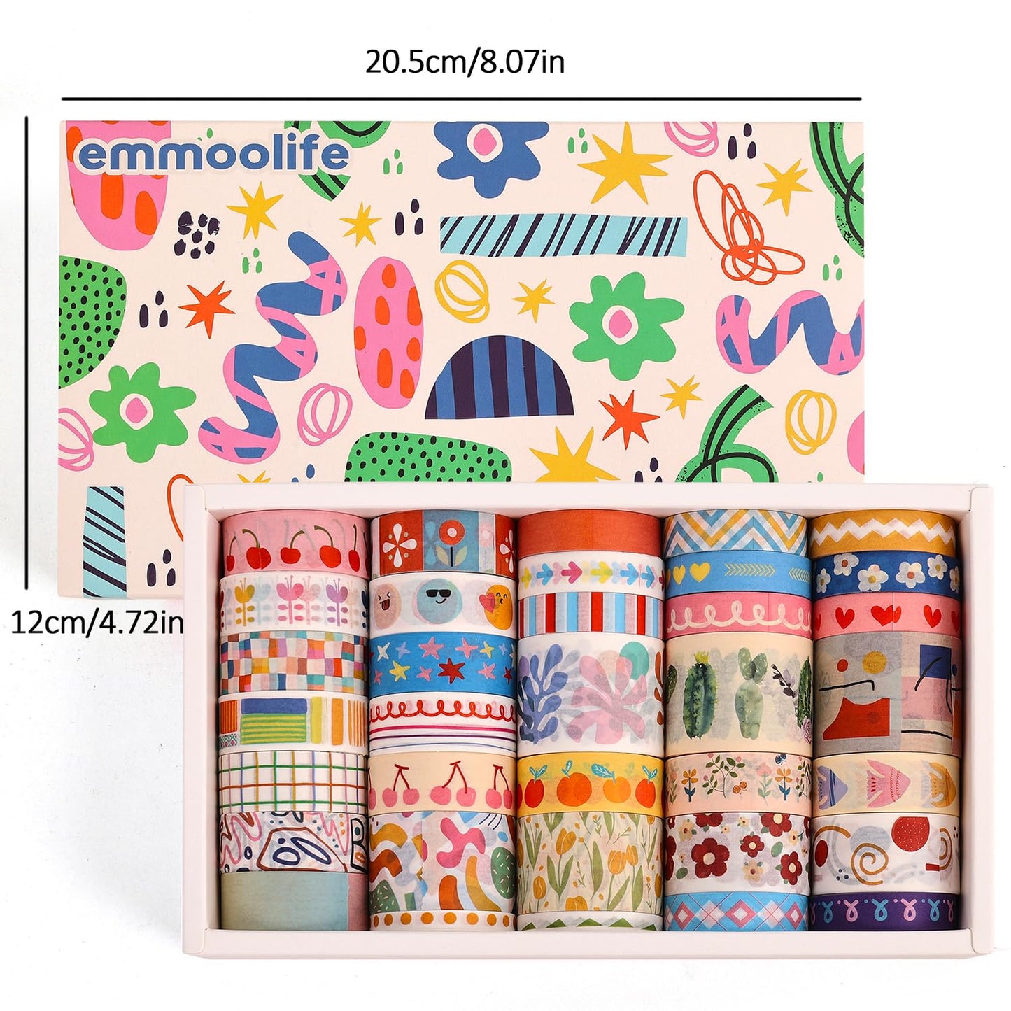emmoolife 35 Rolls Washi Tape Set, Colorful Cute Floral Writable Decorative Tapes for Scrapbooking and Journaling, Junk Journal Supplies, Bullet Journaling for Women Girl 5-30mm Wide 9.84ft Long/Roll
